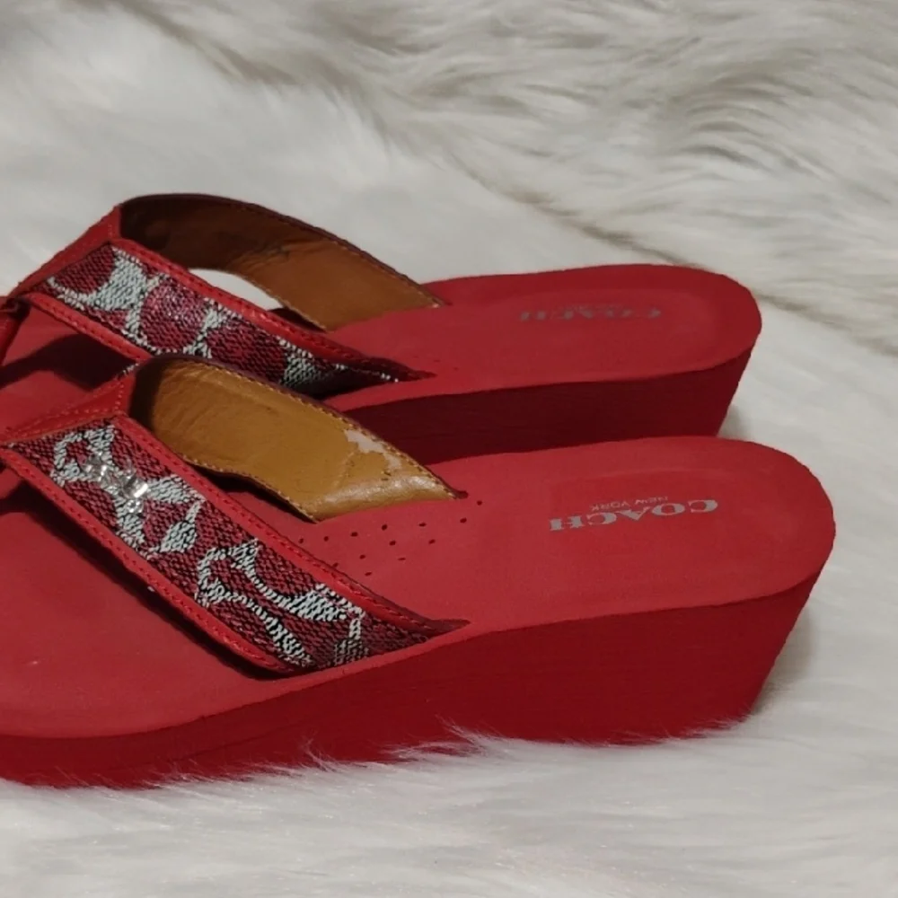 (C-20) Coach Jolene Red and Silver Wedge Sandals Sz.9.5